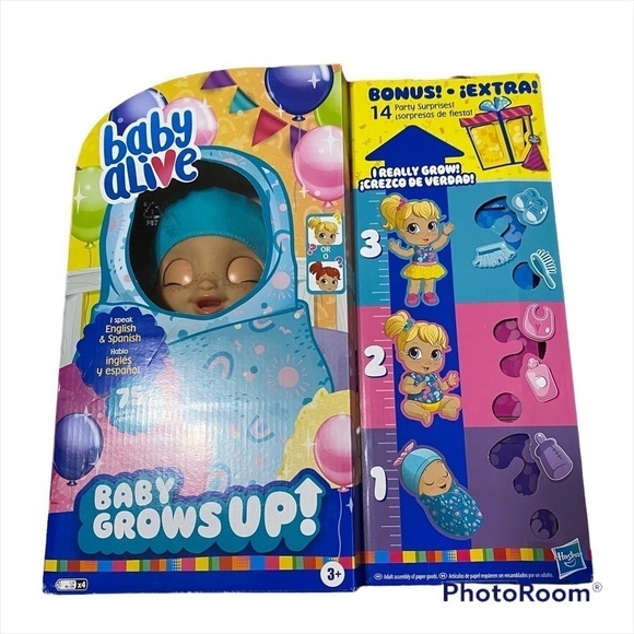 Baby Alive Baby Grows Up Doll NEW Bonus Box Kids Toy 14 Party Surprises - Picture 1 of 4